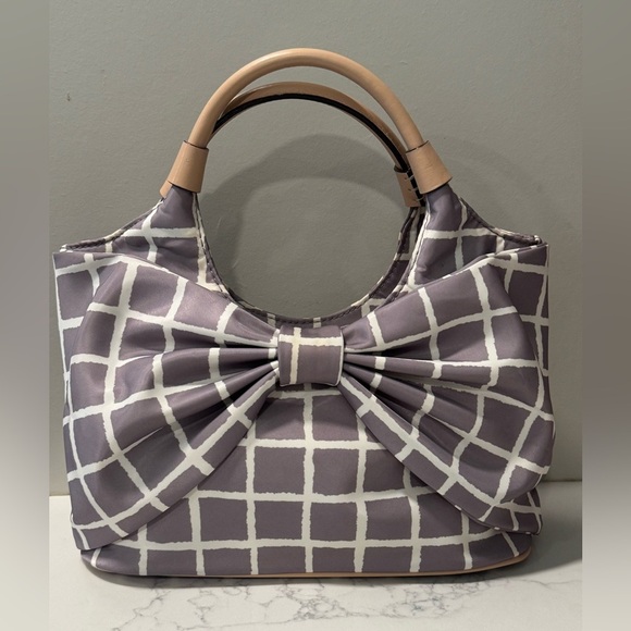 Kate Spade Gray and White Ribbon Nylon Shoulder Bag - Picture 1 of 15